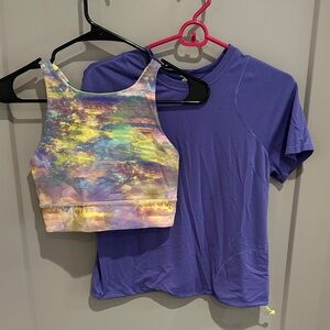 lululemon athletica Purple Tee with Multicolor Pastel Tie-Dye Sports Bra